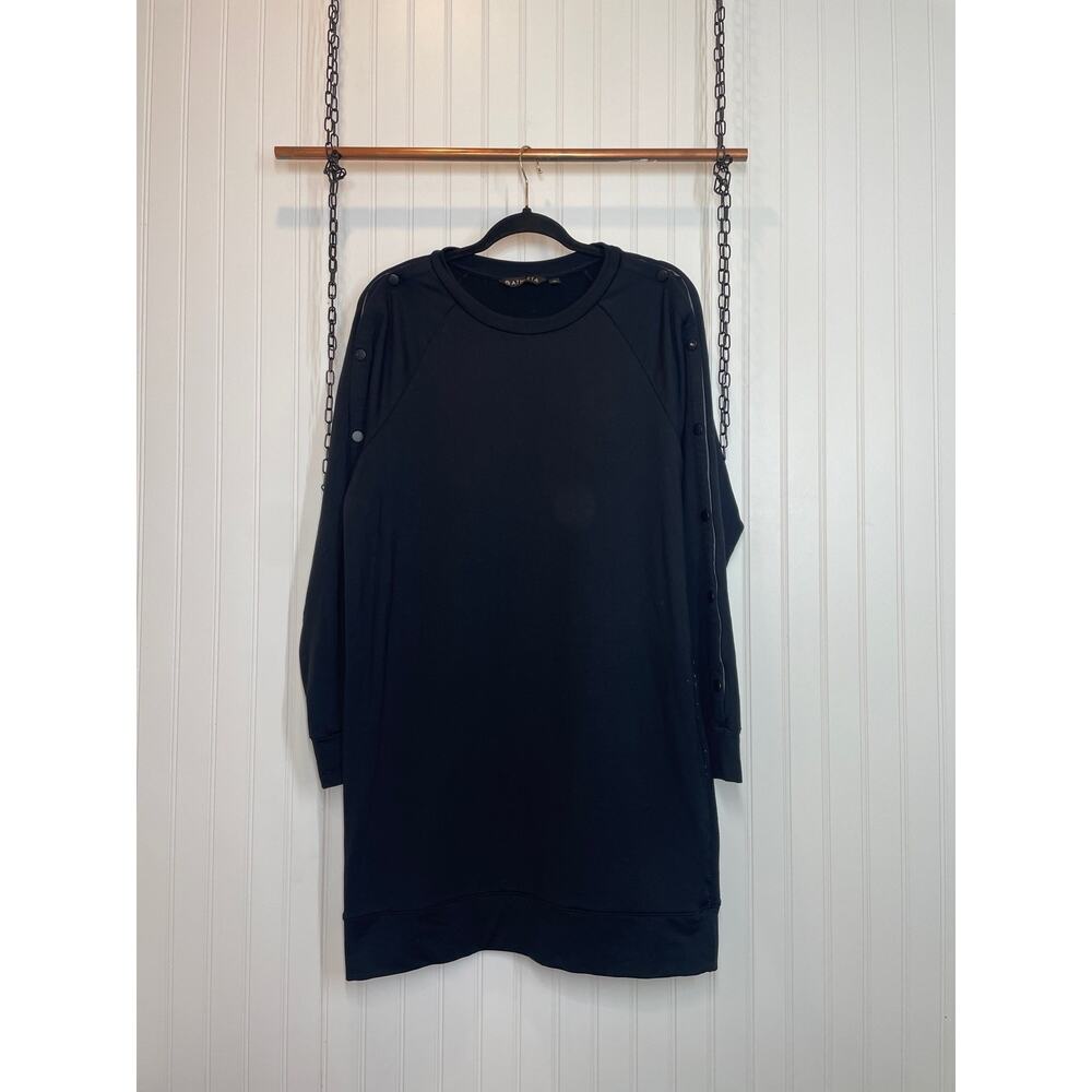 Athleta Women’s Black Raglan Snap Sleeve Mini Sweater Dress Crew Neck Size M - Picture 2 of 9